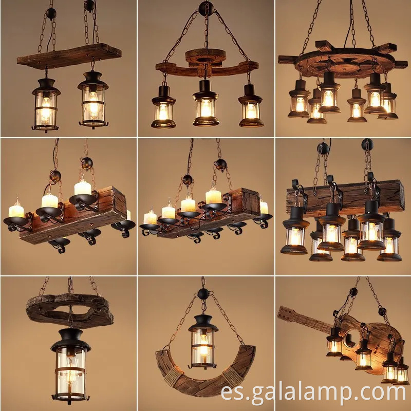 Luz colgante de madera industrial vintage para bar y café